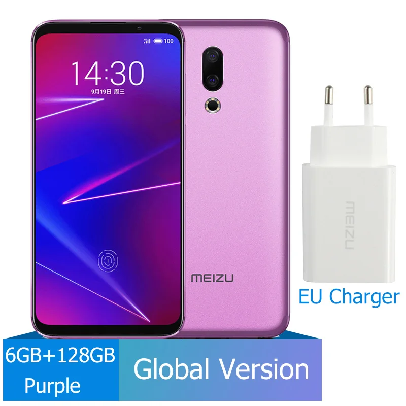 128G Purple Meizu 16, 6 ГБ, 64 ГБ, глобальная версия, Смартфон Snapdragon 710, четыре ядра, мобильный телефон на фронтальной панели 20 МП, 3100 мАч, встроенный экран, отпечаток пальца - Цвет: 128G Purple