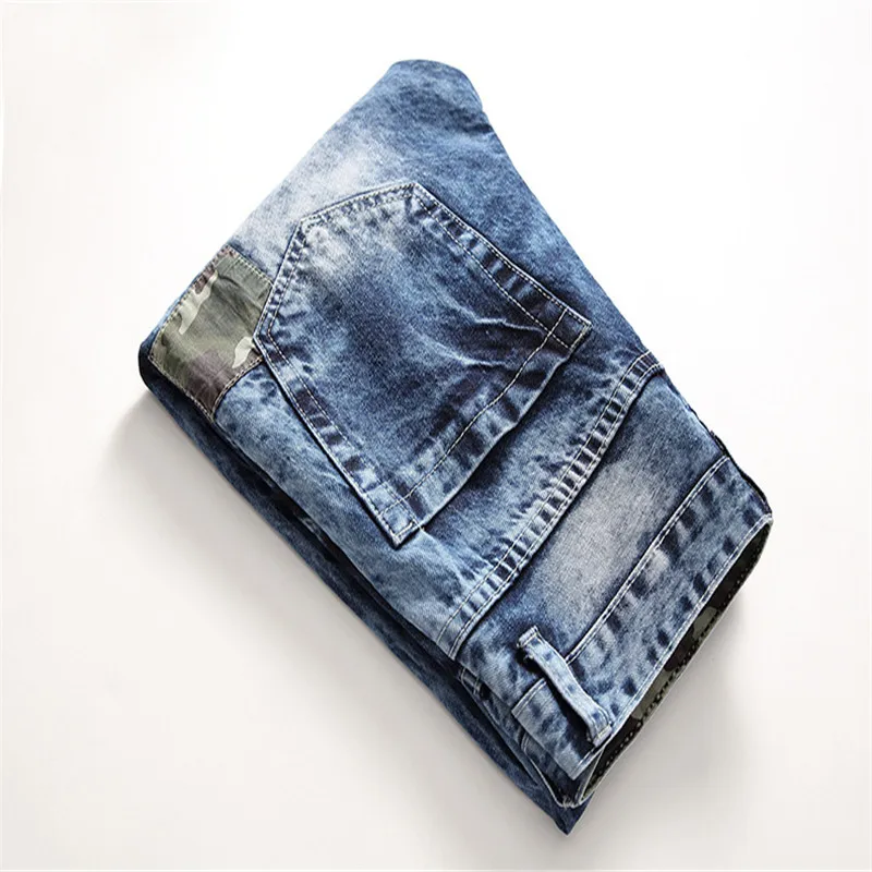 Мужские модные дизайнерские джинсы с дырками однотонные камуфляжные штаны