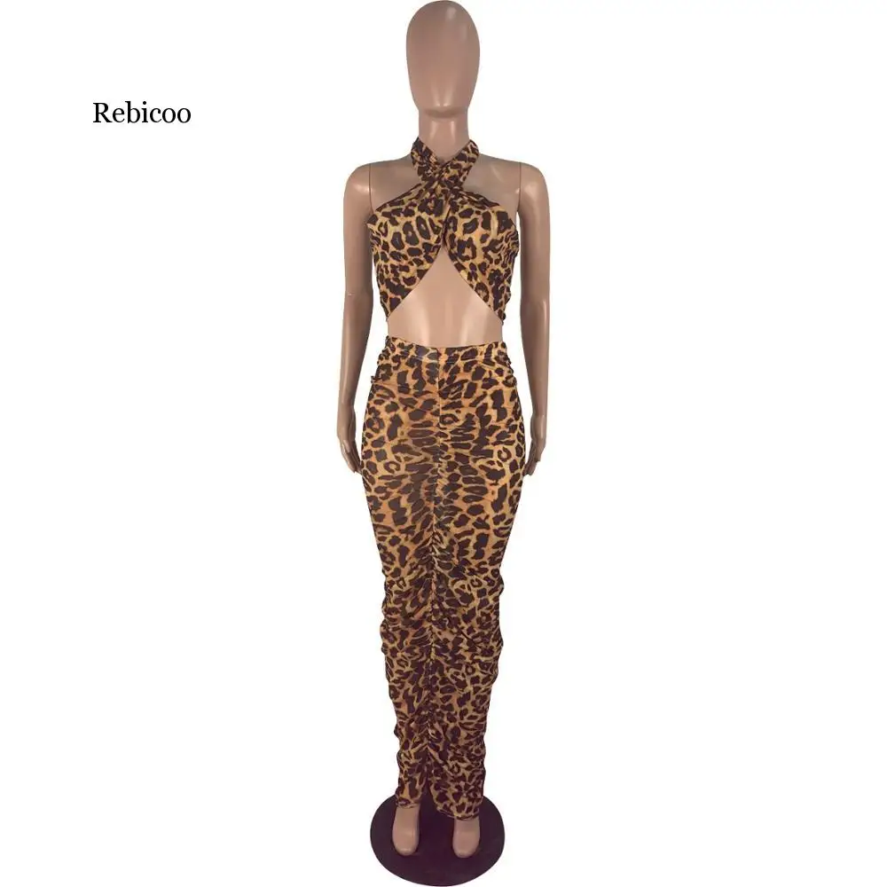 Комплект из двух предметов: топ с запахом и юбка рюшами принтом гепарда |