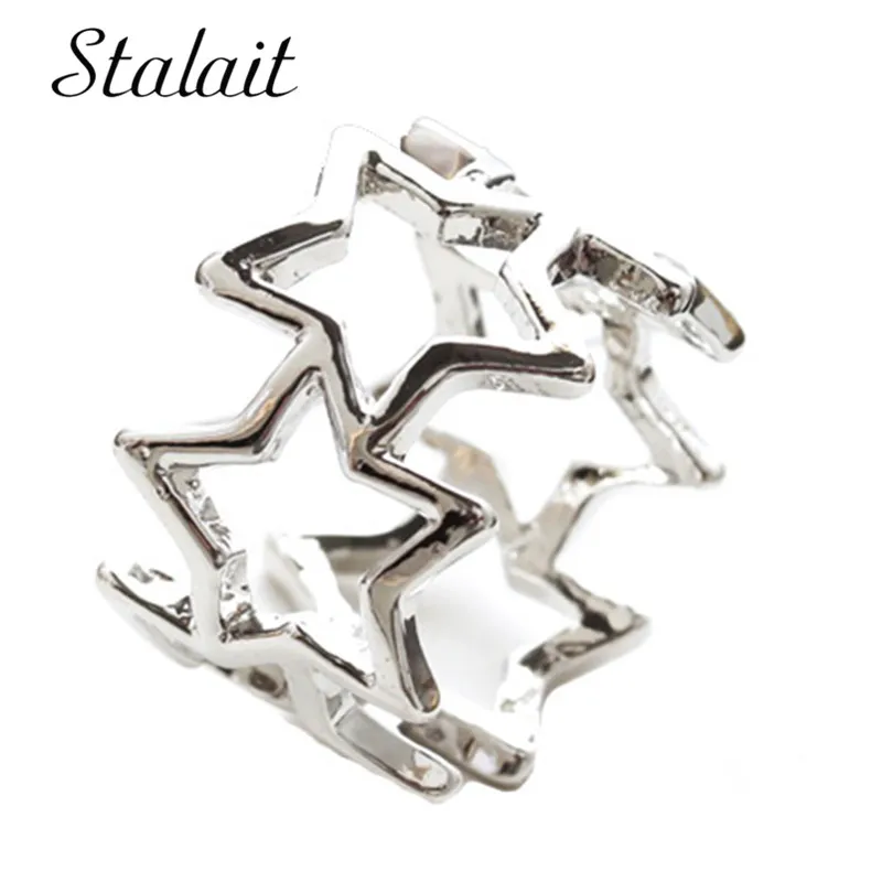 

Hollow Full Crystal Five Pointed Star Rings For Women Female Punk Ring Black White Pinki Finger Hot Golden Engag Ring