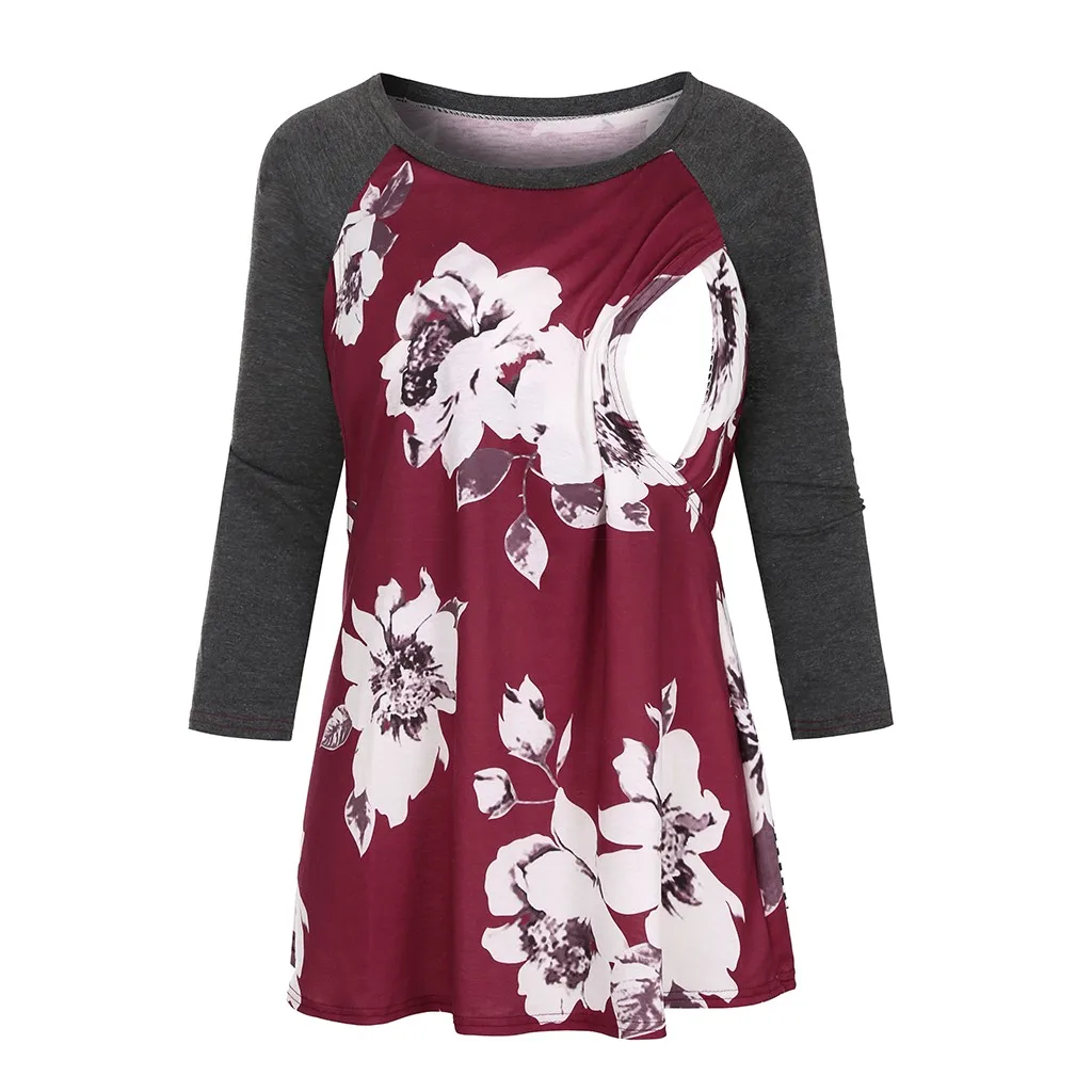 

Cotton Womens Pregnant Maternity Clothes Casual 3/4 Sleeve Floral Printed Nursing T-shirt Tops Blouse For Breastfeeding#fs