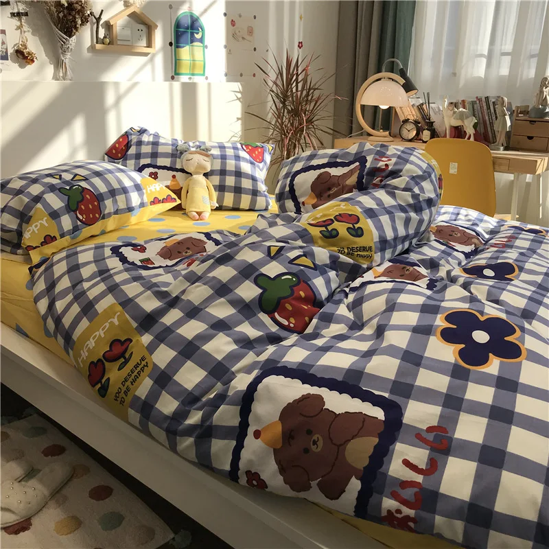 

Simple Ins Style Bedding Set Lovely Pattern with Bear Strawberry Children Comforter Set Cartoon Bedding Set for Boy and Girl