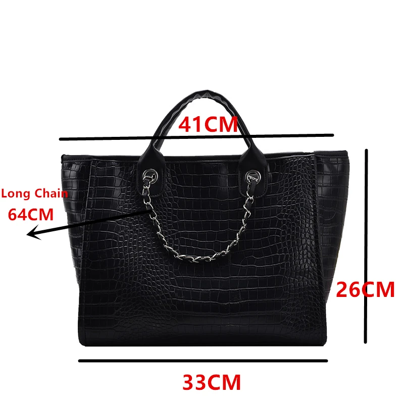 

Crocodile Pattern Big Tote With Zipper High Quality PU Leather Fashion Shoulder Bag For Women 2020 Chain Large Handbags Branded