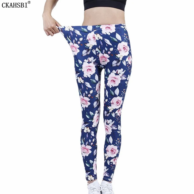 

CKAHSBI Women Flower Digital Printing Yoga Pants Workout High Waist Push Up Fitness Elastic Sexy Trousers Sporting High Waist