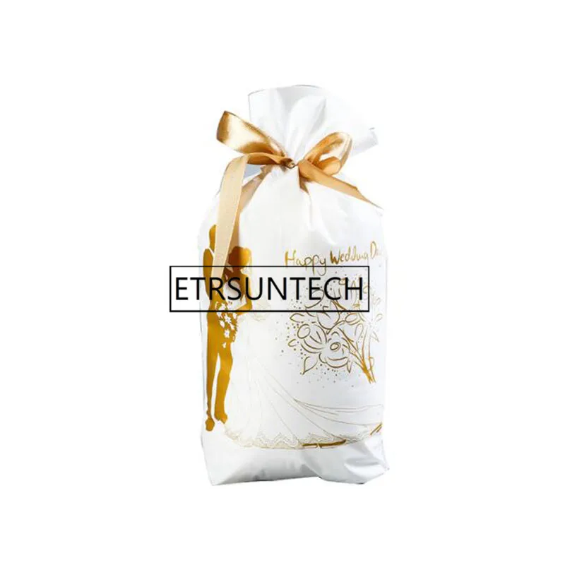 1000 шт Милое Свадебное платье сумки из шелкового шнурка золотые и серебряные