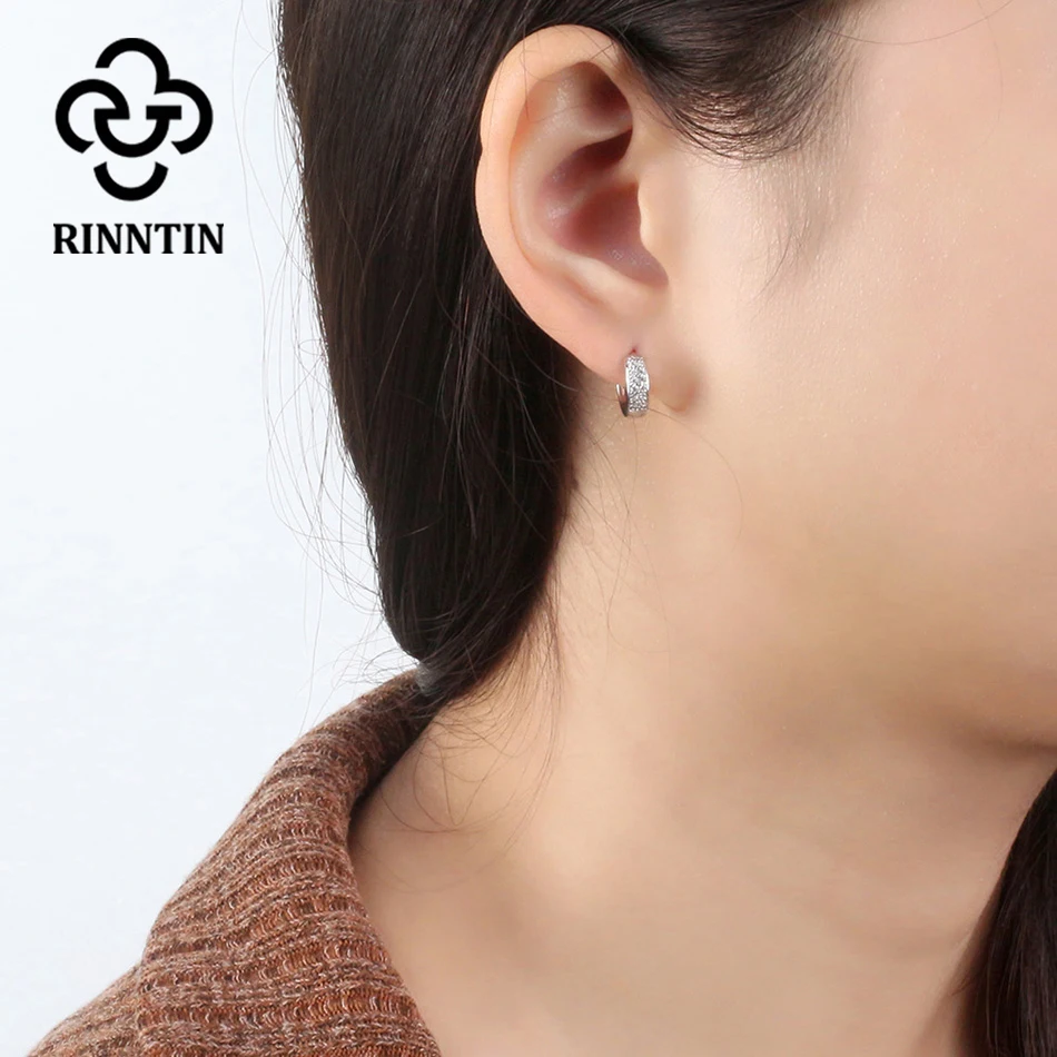 Женские серьги-кольца из серебра 925 пробы с фианитом | Украшения и аксессуары