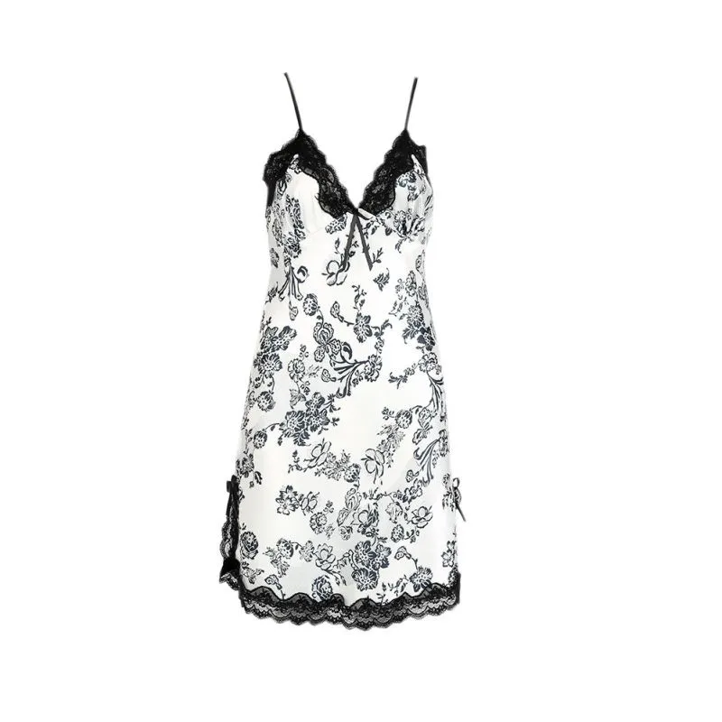 Women's new sexy lace V-neck double slit home service Evening dress sleeveless women's clothing