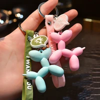cartoon balloon dog keychains colorful soft rubber pvc lovely dog keychains for women key chain car key ring bag pendant jewelry