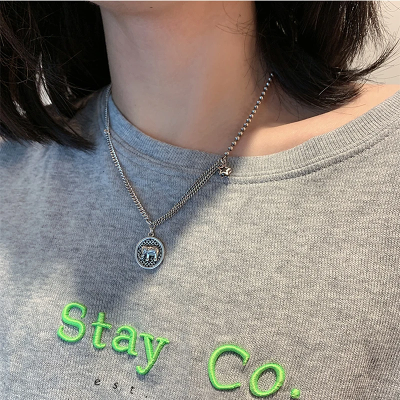 

New Smiling Face Elephant Silver Sweater Necklace Female Niche Light Luxury Clavicle Chain Wild Retro Simple Jewelry Accessories