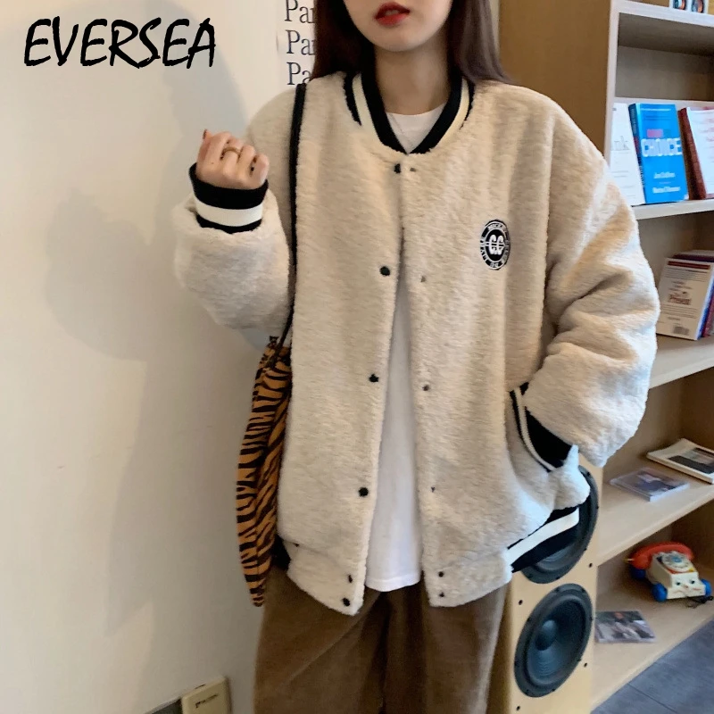 

Женская мешковатая куртка Eversea, утепленная бейсбольная куртка большого размера в Корейском стиле, верхняя одежда для осени и зимы