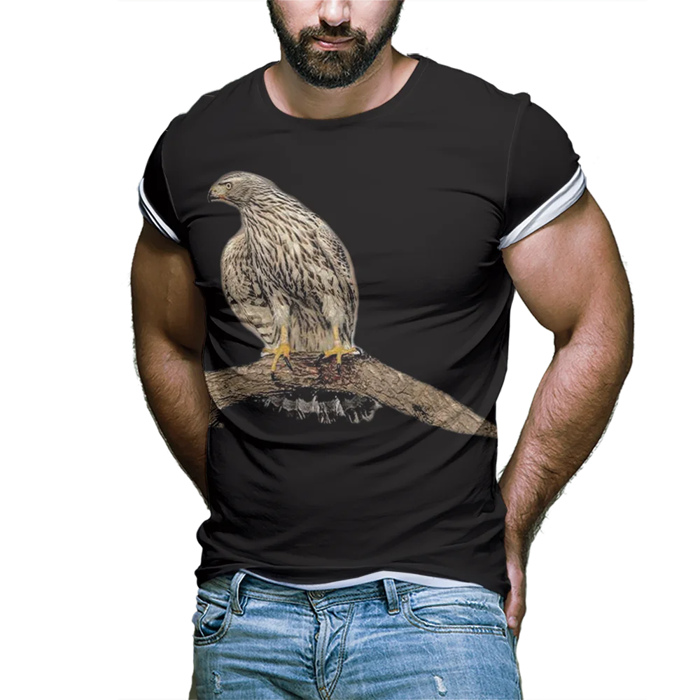 

2021 Cool handsome short-sleeved Summer Men's New T-shirt fashion print personality round neck casual trend eagle animal picture