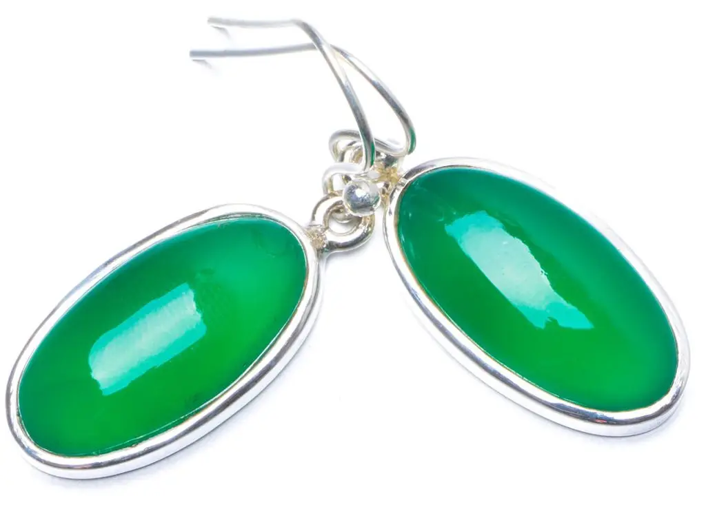 Уникальные серьги ручной работы с натуральным Chrysoprase серебряные узором в виде 925