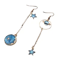 fashion blue space universe moon star earrings for women gold color universe planet circle asymmetry long earrings