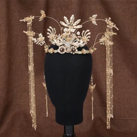 new chinese style long tassel butterfly bride tiara ceremony vintage phoenix coronet hair jewelry women