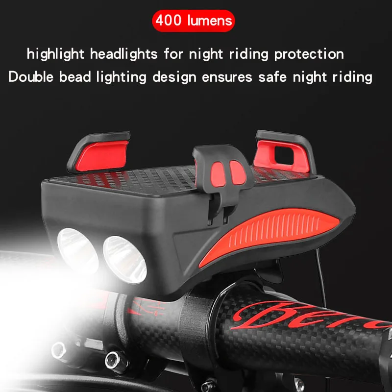 

4 in 1 Multifunctional Bike Light Waterproof Shock-absorption Bicycle Horn Flashlight Cycling Lighting Tool Set 4000MA/2000MA