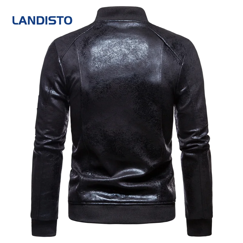 Мужская кожаная куртка LANDISTO на молнии для весны и осени 2019|Куртки из искуственной
