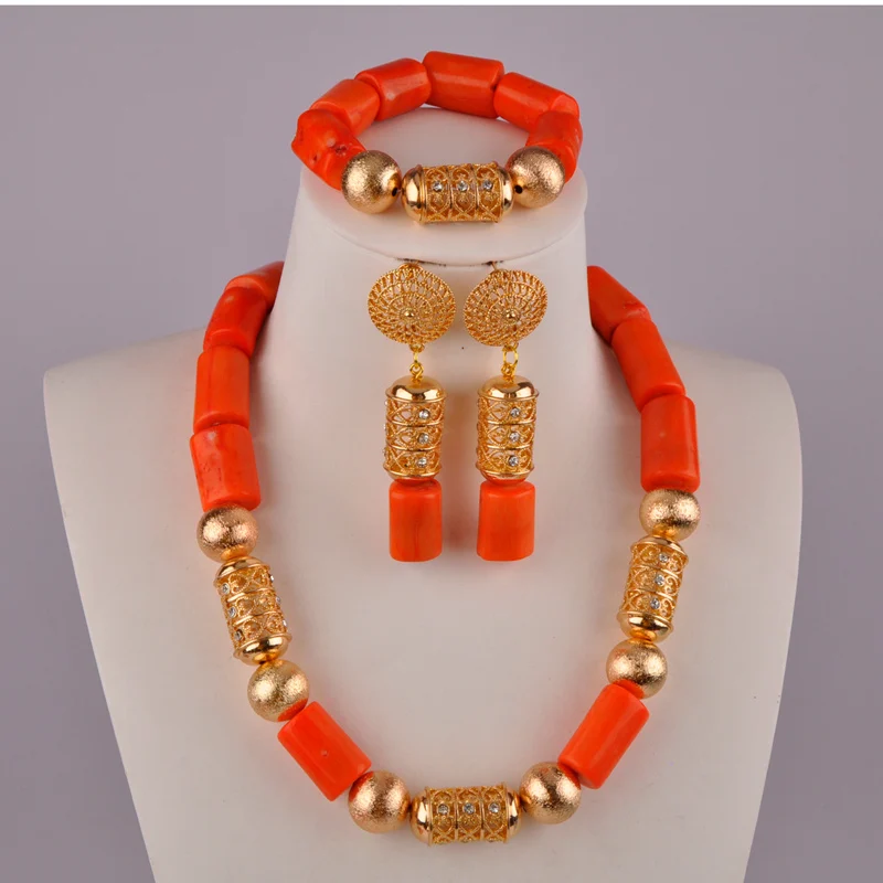 

Оранжевые коралловые ювелирные наборы африканские нигерийские Коралловые бусы Свадебные колье, комплекты