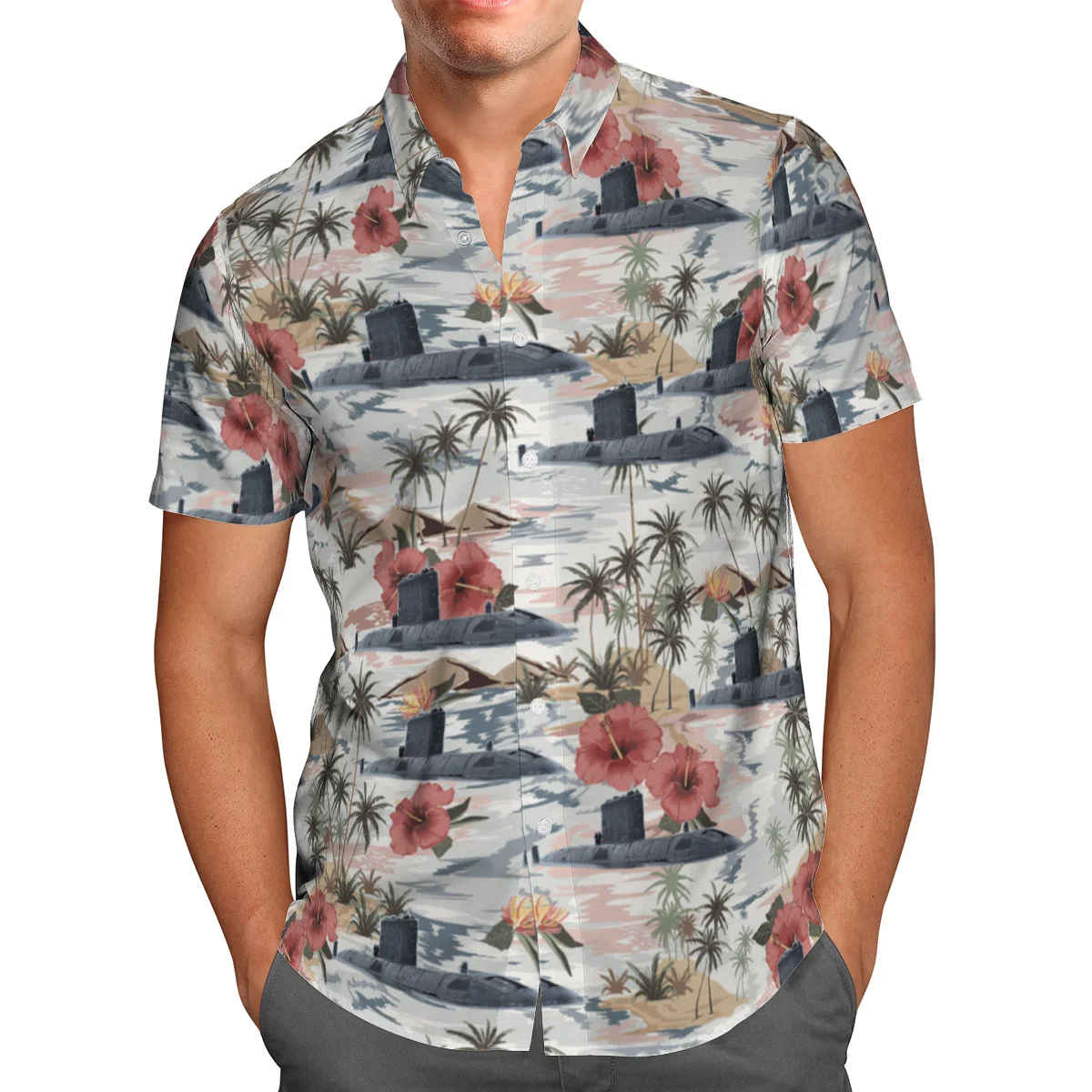 

Submarine 3D Beach Hawaiian 2021 Summer Shirt Short Sleeve Shirt Streetwear Oversized Breathable Camisa Social Chemise Homme-59