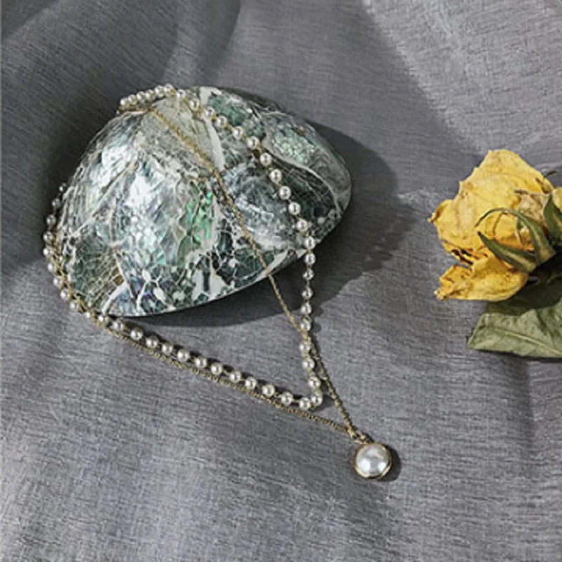 Простое Двухслойное жемчужное ожерелье в стиле ретро модная цепочка до ключиц