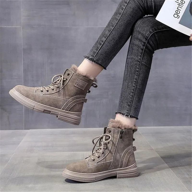 

Модные теплые ботильоны из искусственной замши с плюшевой подкладкой для женщин, зимняя женская обувь, черные и коричневые ботинки Botas Mujer