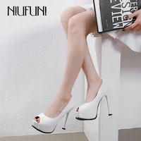 niufuni woman shoes peep toe high heels fashion satin platform wedding dress shoes 13cm thin heel party pumps black white shoes