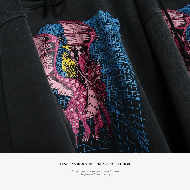 Хип Хоп Уличная мужская толстовка с принтом дракона Ретро Харадзюку С Капюшоном