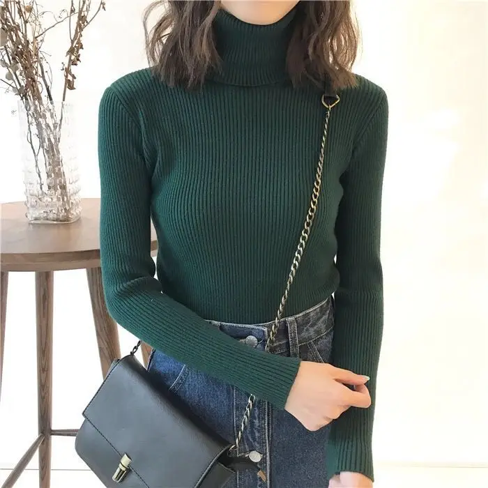 

Women Turtleneck Pullover Sweater 2020 Autumn Winter Soft Thick Long Sleeve Ribbed Knitted Sweater Female Slim Solid Jumper Tops