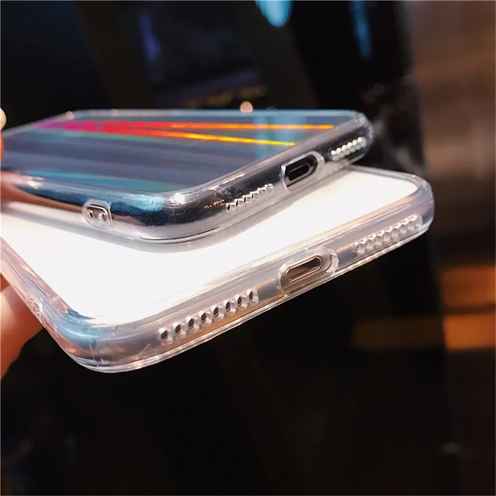 Чехол для телефона с лазерной радугой iPhone 12 Mini 11 Pro Max XR X XS 7 8 Plus мягкий чехол полным
