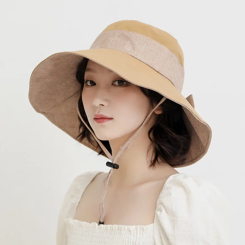 

2020 Summer New Female Eelegant Bow Wide Brim Sun Hats Cotton Foldable Travel Anti-UV Beach Hat Women Bucket Hat Fisherman Hat