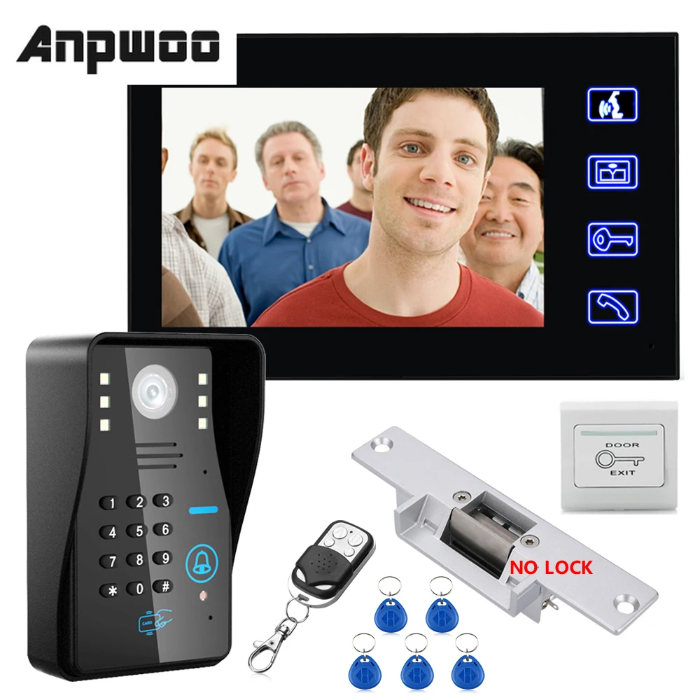 Видеодомофон ANPWOO с RFID паролем 7 дюймов дверной звонок ИК камерой ТВ линией 1000 без электрического
