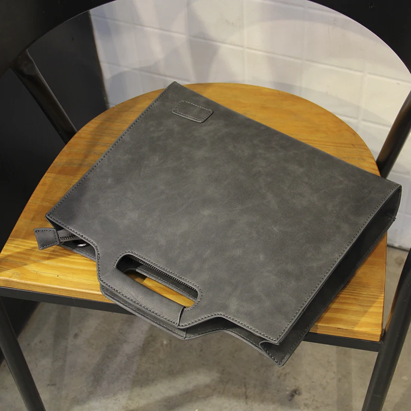 Винтажная серая кожаная мужская сумка деловой портфель формата А4 мужской
