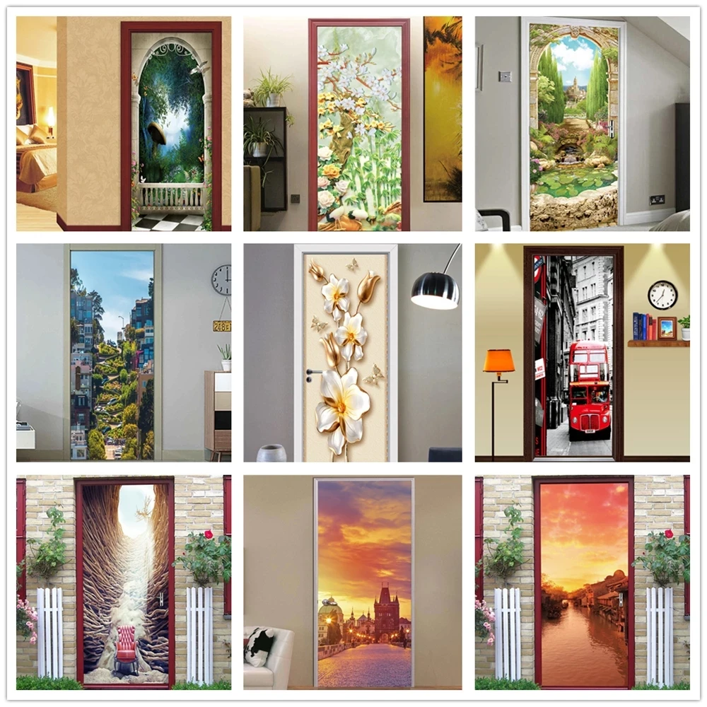 

Mural DIY Decals Creative PVC Wallpaper Door Sticker Self Adhesive Print For Renew Art Landscape Picture Home Decor Girls Room