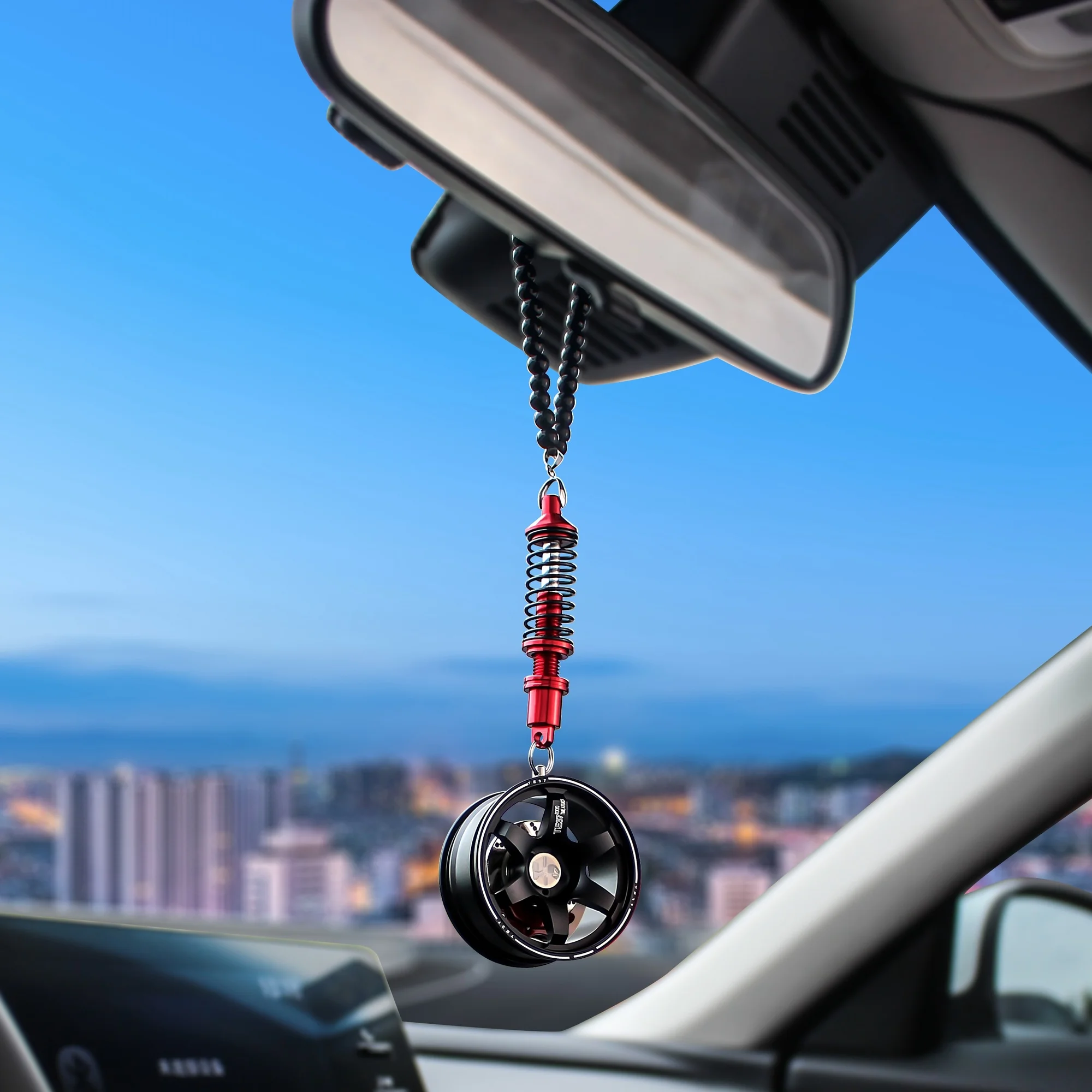 

New Arrivals Car Mirror Pendant Car Interior Decoration Pendant Aluminum Wheel With Shock Absorber Ornament Hanging Accessories