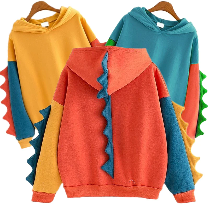 

Cute Hoodies Patchwork Winter Harajuku Kawaii Sweatshirt Women Oversize Hooded Pullover Dinosaur Cos Tops Tracksuit Sudadera New