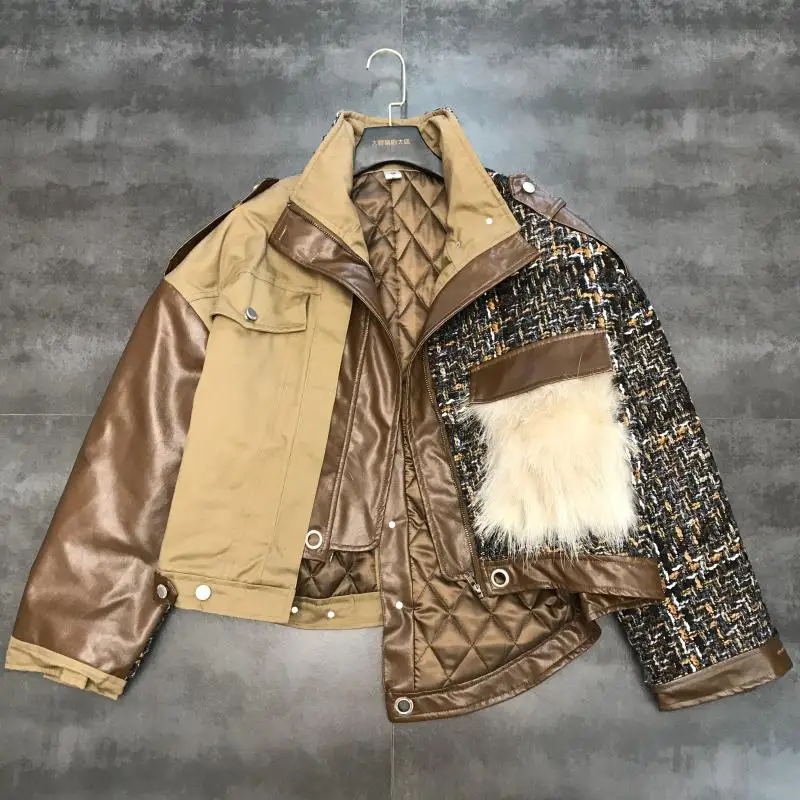 Новинка 2019 зимняя стеганая куртка из искусственной кожи с карманом лисьего меха