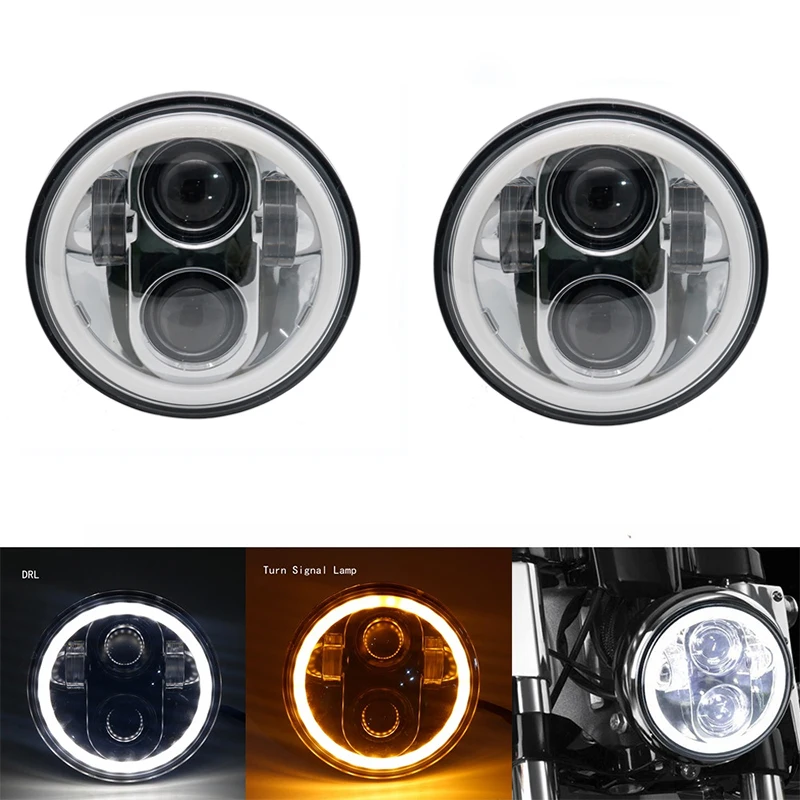 2pcs light Черный 5-3/" 5,75 дюймов светодиодный прожектор с белым/янтарным Halo кольцом для Dyna Sportster XL 1200 883 - Цвет: 2pcs light