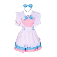 maid costume set lolita dress mini dressbow headband pink blue cute cat style maid uniform japanese style cosplay dress set