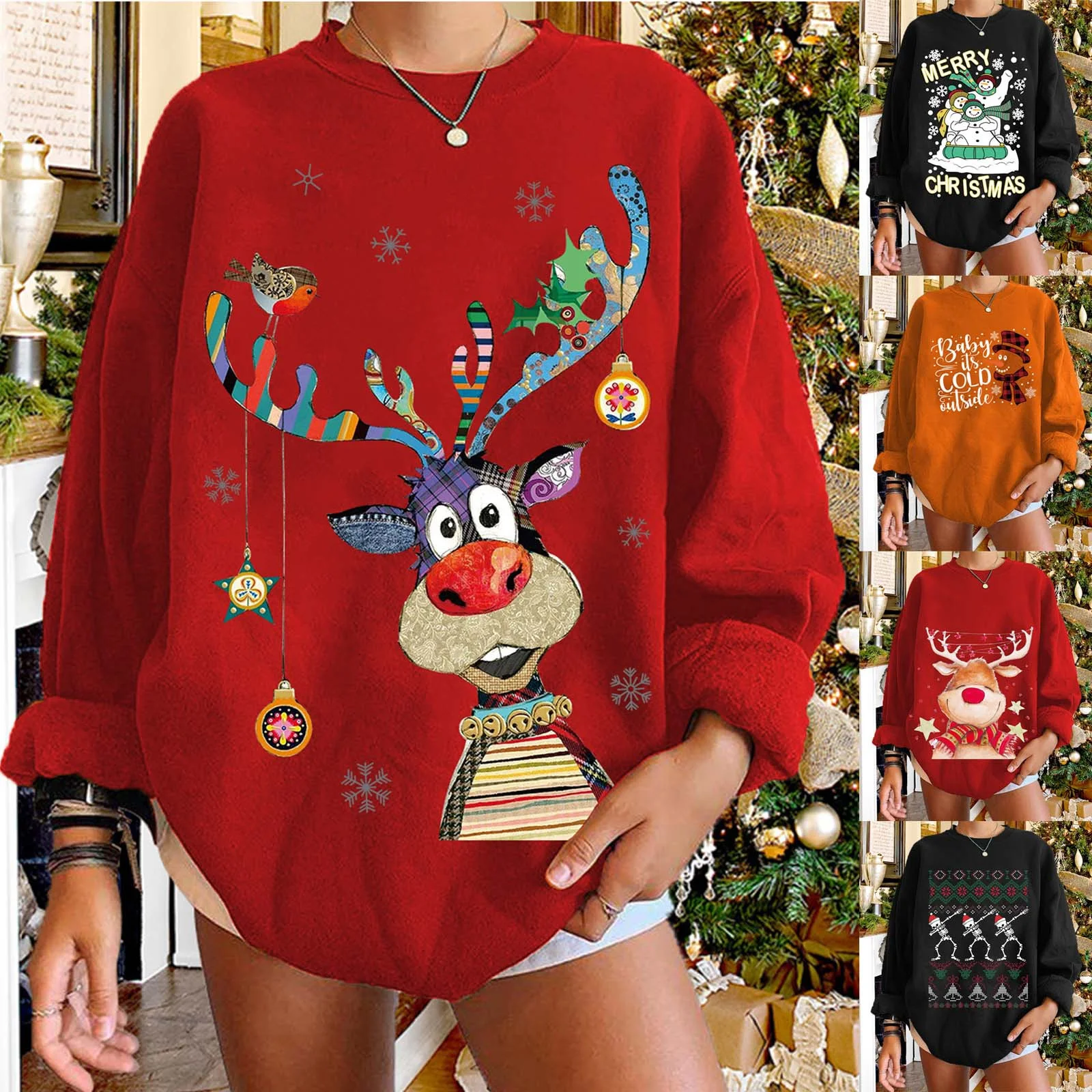

Camisola large size 2021 new women's Christmas jerseys elk printing sweater warmer tops cartoon animated manga long women's