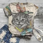Kawaii женские футболки с коротким рукавом с принтом животного кошки O-образным вырезом Летние Новые Топы 2021 Футболка модная футболка женские ЛКИ