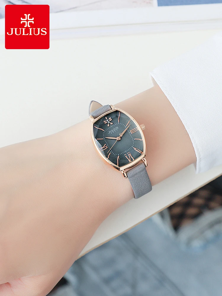 

Julius Women's Watch Leather Japan Mov't Hours Mother of Pearl Fine Fashion Dress Bracelet Star Cut Girl Birthday Girl Gift
