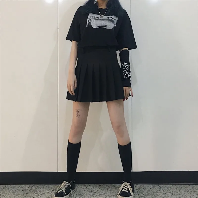 Готическая панк печатная черная темная японская футболка Harajuku стиль