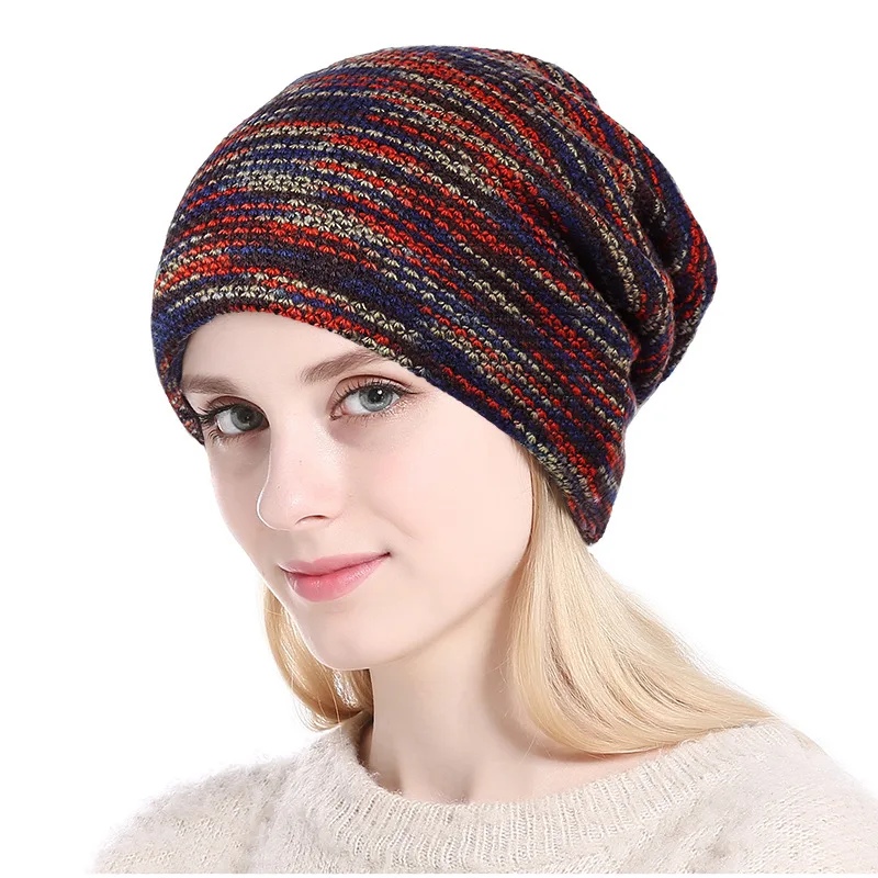 Вязаная шапка зимние шапки для мужчин и женщин Skullies Beanies маска полосатая Gorros Bonnet