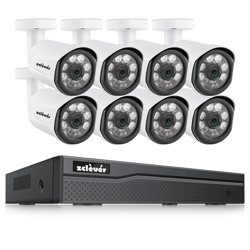 Zclever 1080P PoE 8CH H.265+ HDMI HD NVR домашняя камера безопасности система с 8 шт. открытый/закрытый водонепроницаемый 2.0MP CCTV IP camera