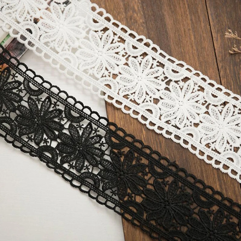

15yards 8cm Wide Milk Silk Water-soluble Lace Accessories Black White Hollow Embroidery Lace Fabric Crocheted Lace Fabric Ribbon
