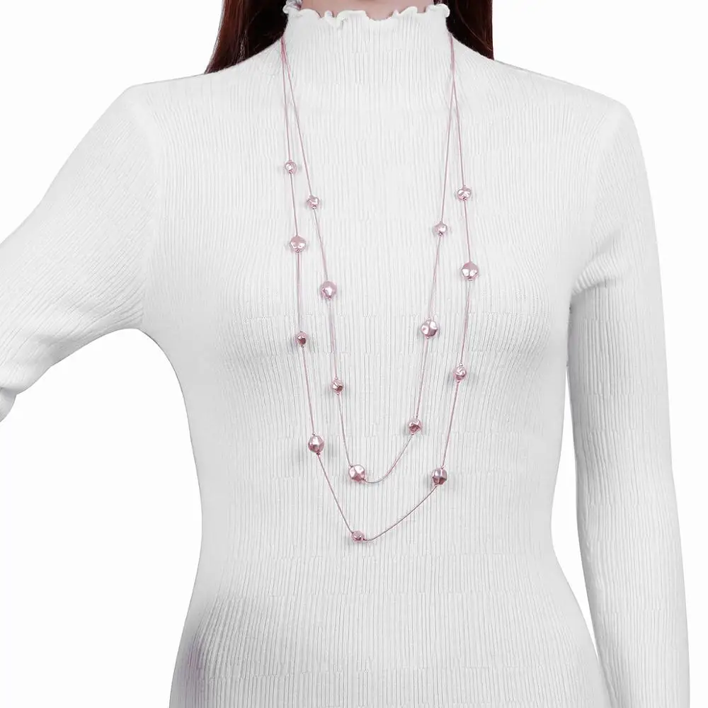 Женское длинное ожерелье с бусинами золотистого или черного цвета вечерние