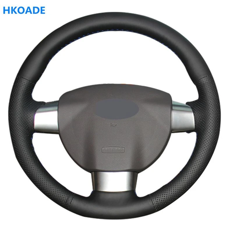 Чехол на руль HKOADE для Ford Focus 2 2011 2010 2009 2008 2007 2006 2005 (3 спицы) прошитый вручную из