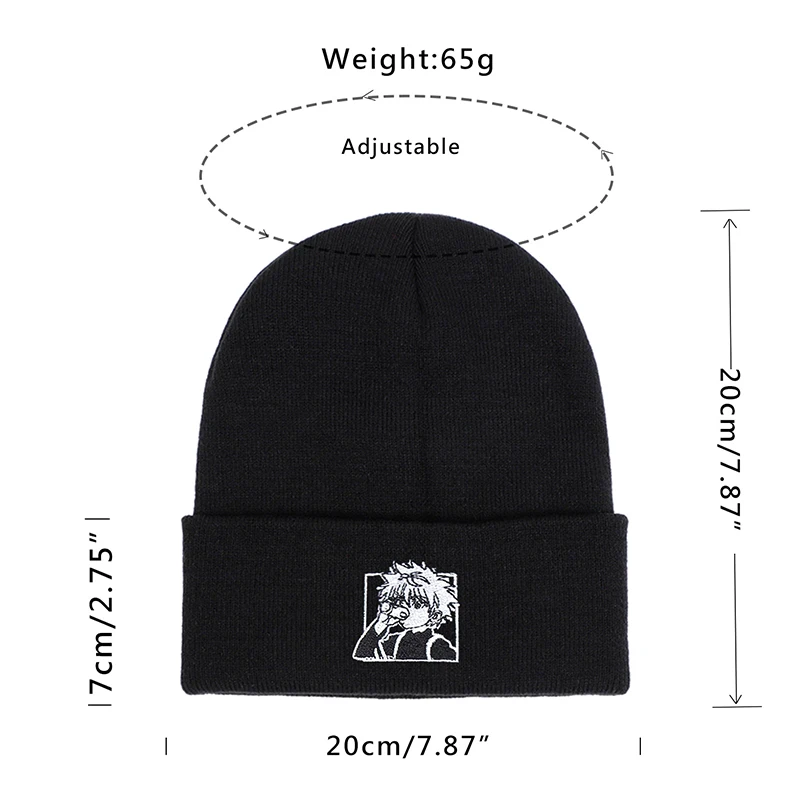 

Anime Killua Zoldyck Cap Women Men Printed Cosplay Hunter X Hunter Cartoon Black Skullies Beanies Hat Outdoor Sport Bonnet Gorro