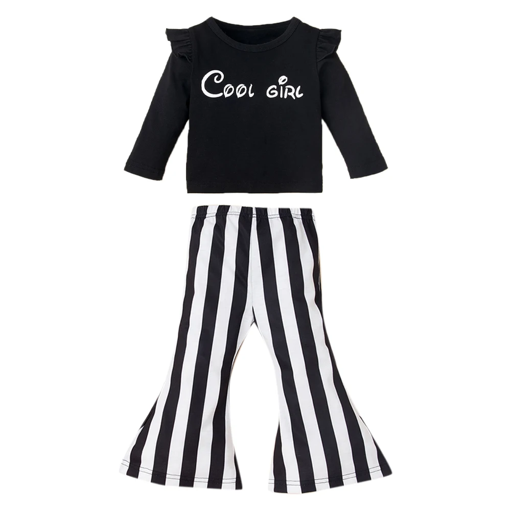 

Комплект из 2 предметов, детская одежда для девочек осенний топ с длинными рукавами и оборками и штаны в полоску детская одежда с оборками ос...