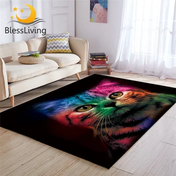 BlessLiving Cat Rugs For Bedroom Cute Colorful Cat 3D Carpet Bold Color Black Floor Carpet Animal Center Rug Tapis Salon 122x183 1