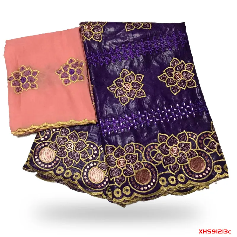 

Blesing embroidered bazin riche getzner with tulle lace blue African fabric Bazin brode getzner for women dress B191213